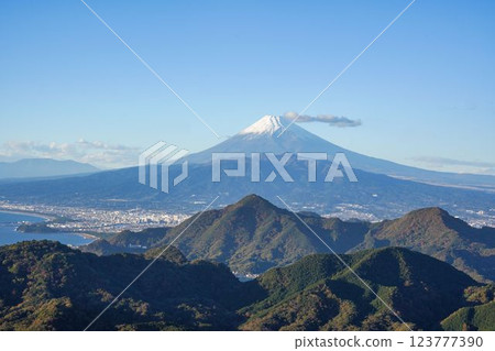 Spectacular view of snow-capped Mount Fuji Spectacular view of snow-capped Mount Fuji 123777390