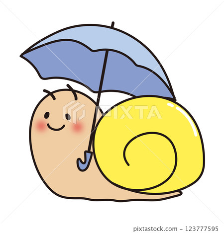 一隻黃色的蝸牛，臉頰紅紅的，拿著一把傘 123777595