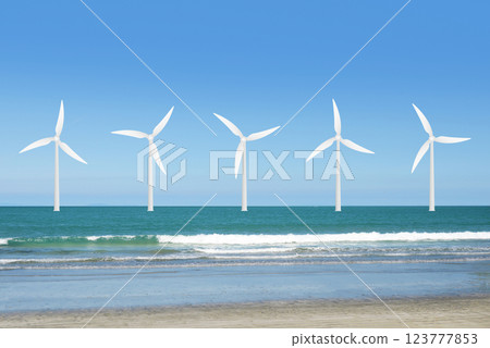 Offshore wind power generation composite image Offshore wind power generation composite image 123777853