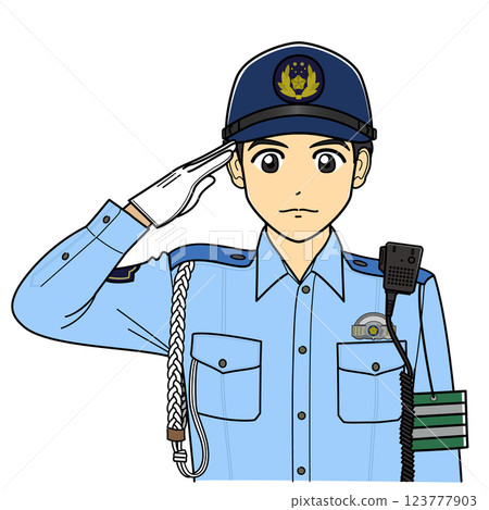 身著夏季制服的男警官敬禮 123777903