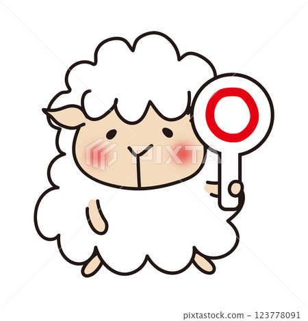A sheep with red cheeks giving a thumbs up 123778091