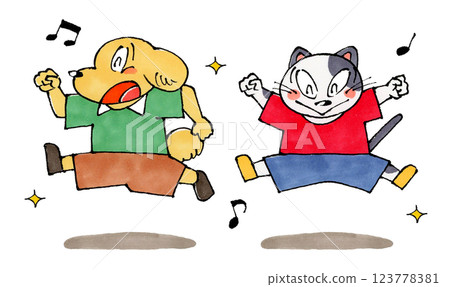 Jumping dog and cat 123778381