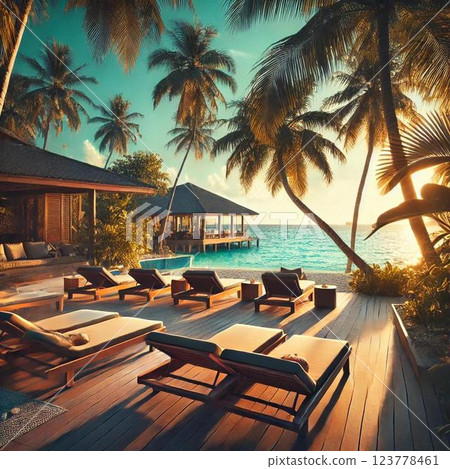 Resort poolside illustration 123778461