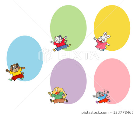 跳躍的動物角色（貓，狗，老鼠，兔子，狸）複製空間（5 種類型） 123778465