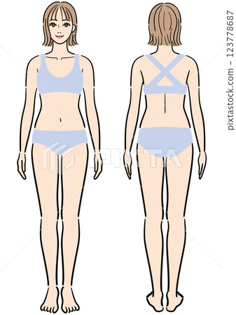 女人的整個身體，正面和背面視圖集 123778687