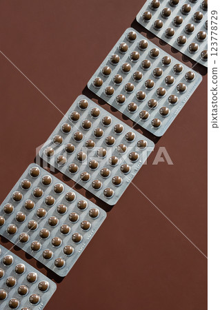 Pill Blister Packs In A Row. Pill Blister Packs In A Row. 123778729