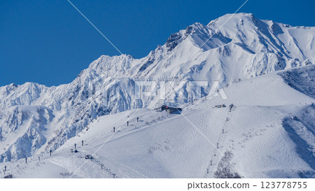 長野縣白馬村冬季的五龍山和八方尾根滑雪場 123778755