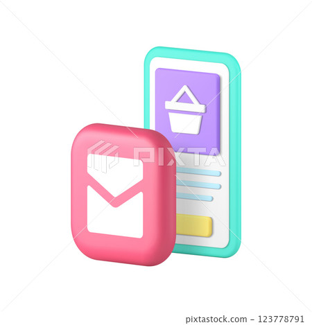 Online shopping smartphone application sale message order 3d icon realistic vector illustration 123778791