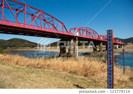 Shimanto River Red Railway Bridge 123779119