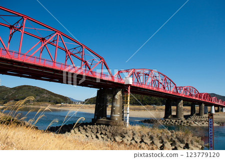 Shimanto River Red Railway Bridge 123779120