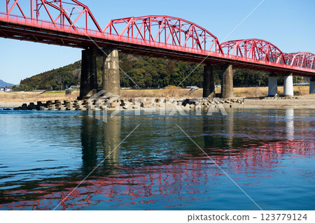 Shimanto River Red Railway Bridge Shimanto River Red Railway Bridge 123779124