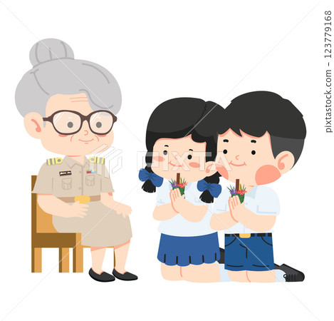 Kids is paying respect to the teacher 123779168
