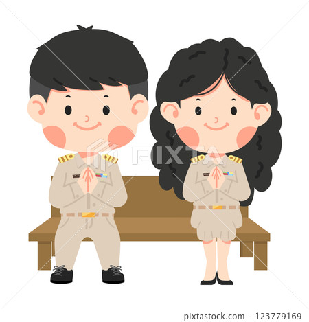 man and woman teachers are sitting on chairs 123779169