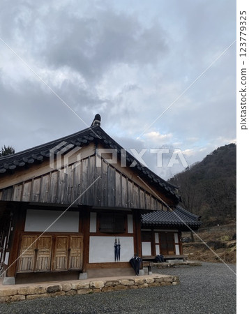 "Tranquil Yeongoksa Temple Scenery on a Rainy Day" "Tranquil Yeongoksa Temple Scenery on a Rainy Day" 123779325