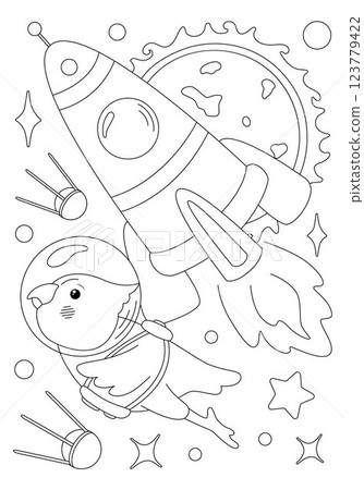 Coloring page with parrot astronaut and rocket Coloring page with parrot astronaut and rocket 123779422