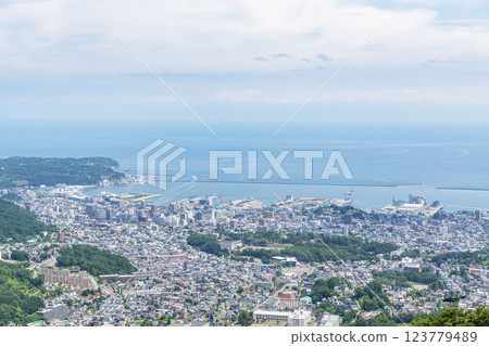 Otaru, Hokkaido, Summer Hokkaido, Popular tourist destination, Otaru cityscape as seen from Otaru Tenguyama First Observation Deck Otaru, Hokkaido, Summer Hokkaido, Popular tourist destination, Otaru cityscape as seen from Otaru Tenguyama First Observation Deck 123779489