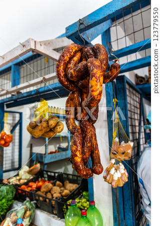 Fish and food market, Mercado Municipal at Soure in the Marajo Island at Para, Brazil 123779550