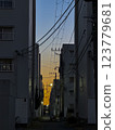 Sunset sky seen from the alley 123779681