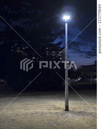 Park lit by street lights 123779684