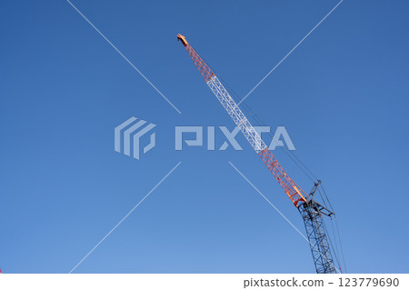 Blue sky and crane on construction site 123779690
