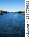 A river near its mouth at high tide 123779692