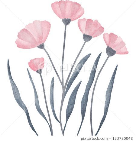 Bouquet of pink flower perfect for invitations, wall art, or botanical projects. 123780048