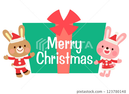 Cute rabbit Santa Claus Merry Christmas logo Cute rabbit Santa Claus Merry Christmas logo 123780148