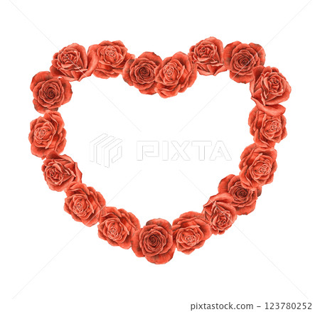 Heart shaped wreath of realistic velvet bright red roses. Watercolor wreath hand drawn on isolated background for cards, invitations, banners for wedding, Valentine's Day, birthdays and anniversaries Heart shaped wreath of realistic velvet bright red roses. Watercolor wreath hand drawn on isolated background for cards, invitations, banners for wedding, Valentine's Day, birthdays and anniversaries 123780252