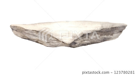 Natural stone with an uneven gray edge. A solid element of natural origin. Hand drawn watercolor illustration in realistic style on isolated background. Drawing for labels, cards, souvenirs, design 123780281