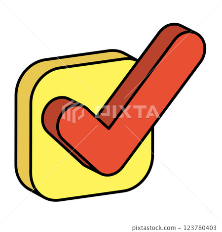 3D isometric cute check mark icon red yellow 123780403