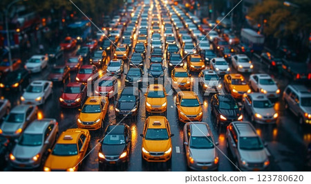 Traffic jam during rush hour in large city on summer evening.Macro.AI Generative. 123780620