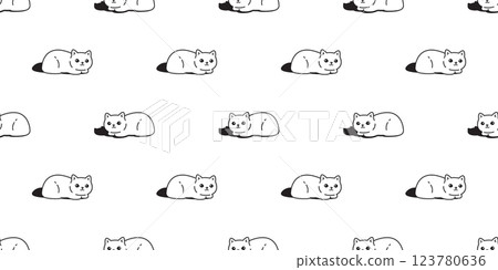 cat seamless pattern calico kitten cartoon doodle shadow pet tile background gift wrapping paper repeat wallpaper illustration 123780636