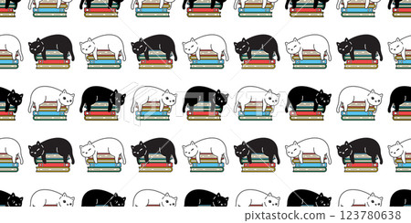 cat seamless pattern sleeping book black kitten calico cartoon doodle pet gift wrapping paper tile background repeat wallpaper illustration 123780638