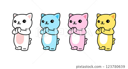 cat vector kitten calico hello sawaddee icon smiling face logo symbol pet cartoon character illustration doodle design isolated clip art 123780639