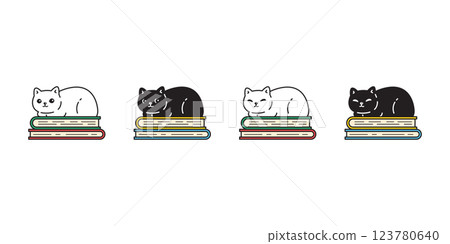cat vector kitten calico reading book sitting icon logo symbol pet cartoon character illustration doodle design isolated clip art 123780640