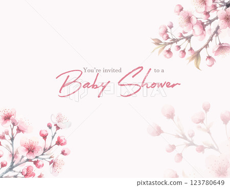 Spring blossom watercolor Baby shower Invitation Design Template. Spring blossom watercolor Baby shower Invitation Design Template. 123780649