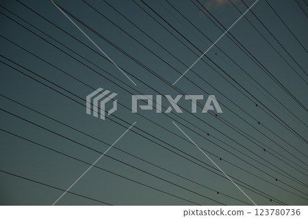 黃昏的天空和無數的電線 黃昏的天空和無數的電線 123780736