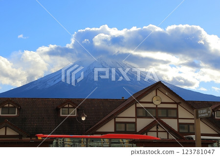 Yamanashi Prefecture Fujikyuko Line Kawaguchiko Station and Mt. Fuji 123781047
