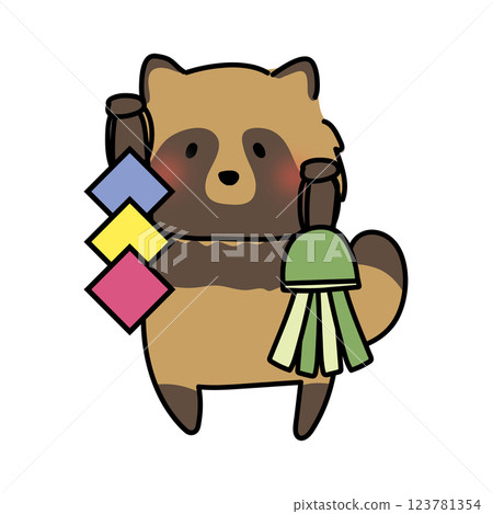 Raccoon holding a Tanabata decoration 123781354