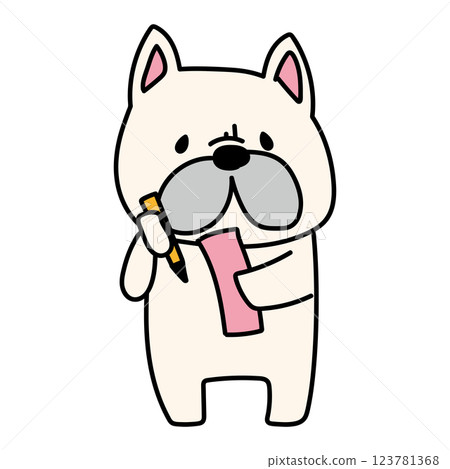 French bulldog writing Tanabata wishes on a strip of paper 123781368
