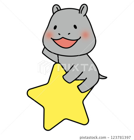 Hippopotamus riding on a big star 123781397