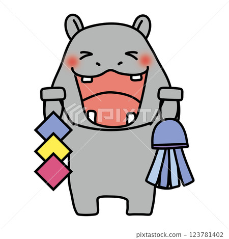 拿著七夕裝飾物的河馬 123781402