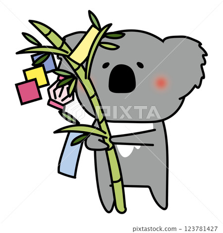 A koala holding a bamboo with Tanabata decorations 123781427