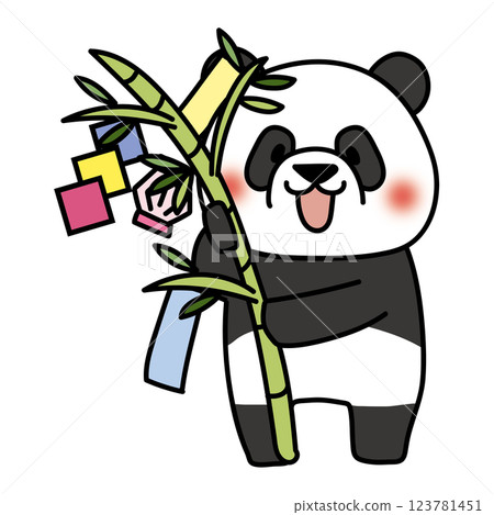 A panda holding a bamboo with Tanabata decorations 123781451