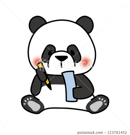 Panda writing Tanabata wishes on a strip of paper 123781452