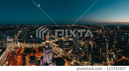 Panoramic view to the Warsaw city center at night 123781607