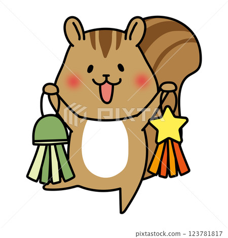 Squirrel holding a Tanabata decoration Squirrel holding a Tanabata decoration 123781817