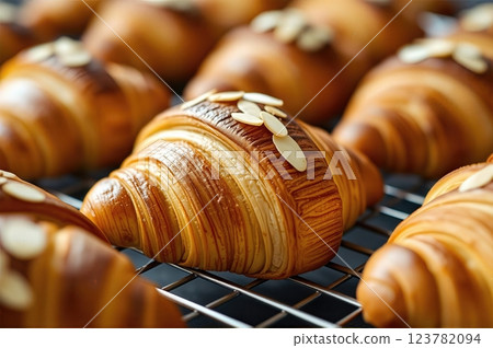 Artisanal French Patisserie A Symphony of Traditional Croissants and Almond-Topped Viennoiserie Displaying Master Baker's Craftsmanship Artisanal French Patisserie A Symphony of Traditional Croissants and Almond-Topped Viennoiserie Displaying Master Baker's Craftsmanship 123782094