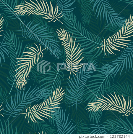 palm leaves seamless pattern, flat style 123782144