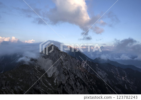 Panoramic view Freyungen mountains from Nordlinger hut on Karwendel Hohenweg, Austria Panoramic view Freyungen mountains from Nordlinger hut on Karwendel Hohenweg, Austria 123782243